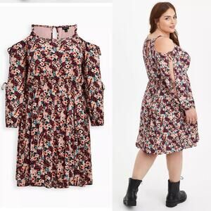 Torrid Cold Shoulder Floral Skater Dress